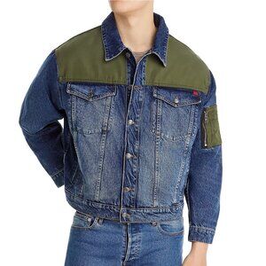 Hugo Boss Men's HUGO Mixed Media Denim Trucker Pocket Jacket Relaxed Fit Navy XL